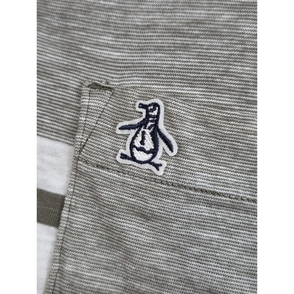 Original Penguin Polo‎ Shirt Mens Medium Green White Striped Pocket Cotton - Picture 4 of 9